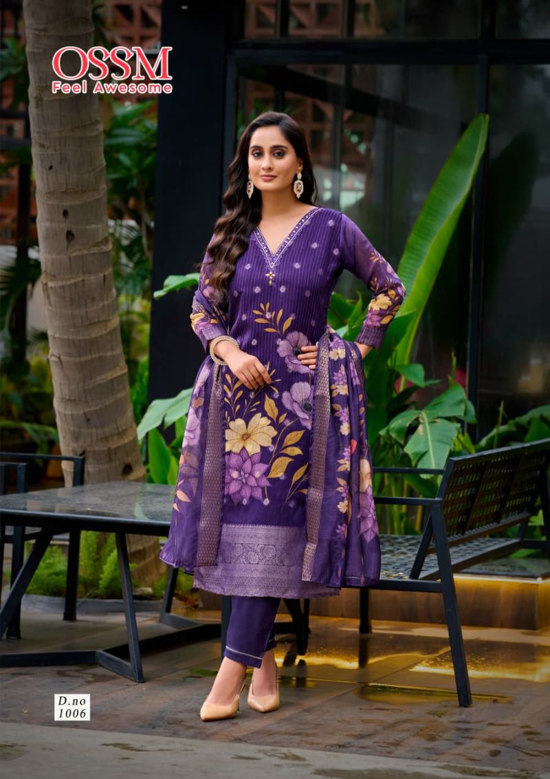 Ossm Sajni Silk Jacquard Printed Kurti Pant And Dupatta Collection