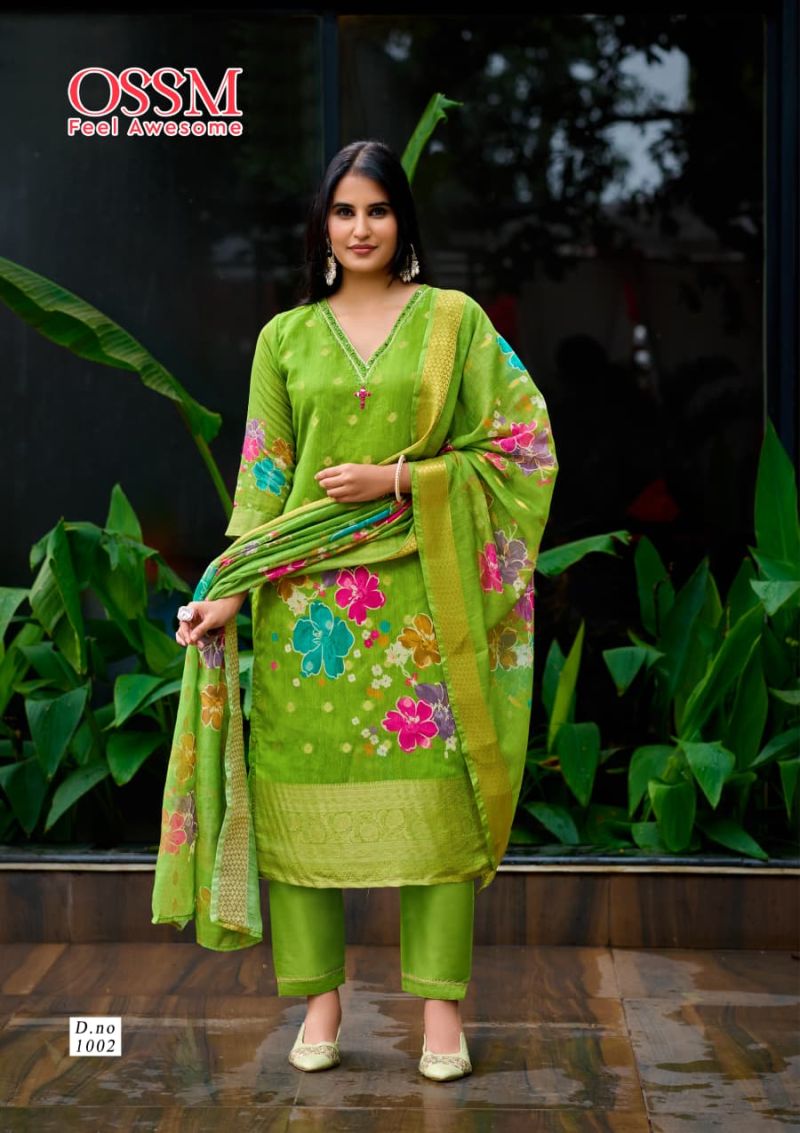 Ossm Sajni Silk Jacquard Printed Kurti Pant And Dupatta Collection