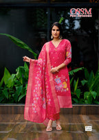 Ossm Sajni Silk Jacquard Printed Kurti Pant And Dupatta Collection