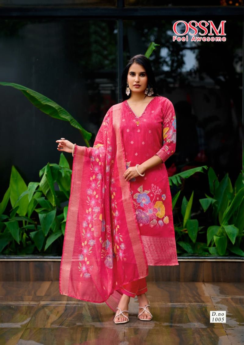 Ossm Sajni Silk Jacquard Printed Kurti Pant And Dupatta Collection