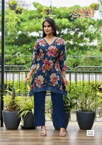 Ossm Lifestyle Vol 3 Vetican Silk Print Mirror Work Kurti Pant