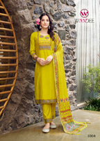 Woodee Banzara Viscose Vatican Thread Work Kurti Pant And Dupatta