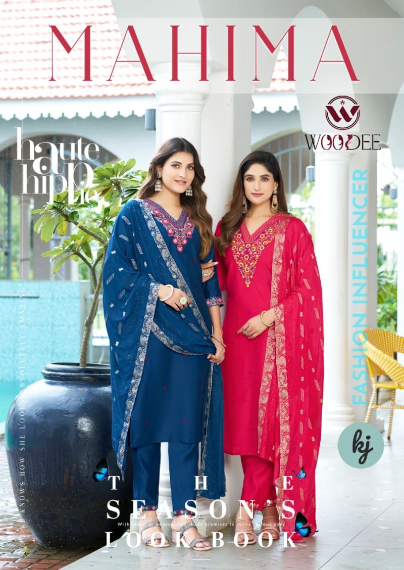 Woodee Mahima Viscose Gadhawal Thread Work Kurti Pant And Dupatta