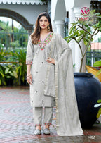 Woodee Mahima Viscose Gadhawal Thread Work Kurti Pant And Dupatta