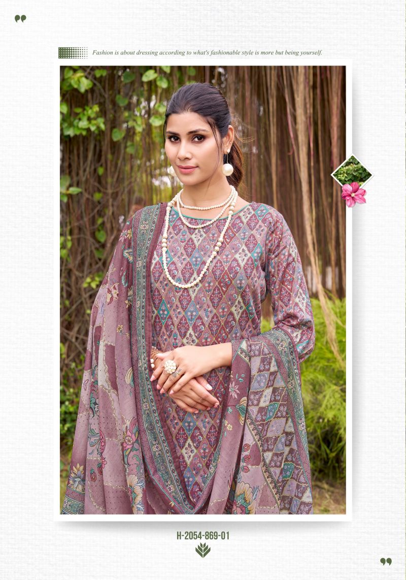 Alok Radhika Jam Cotton Foil Print Embroidery Work Dress Material