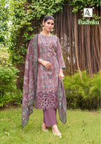 Alok Radhika Jam Cotton Foil Print Embroidery Work Dress Material