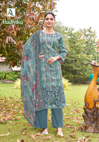 Alok Radhika Jam Cotton Foil Print Embroidery Work Dress Material
