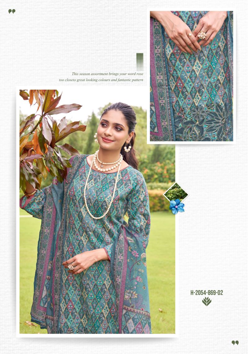Alok Radhika Jam Cotton Foil Print Embroidery Work Dress Material