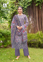 Alok Radhika Jam Cotton Foil Print Embroidery Work Dress Material