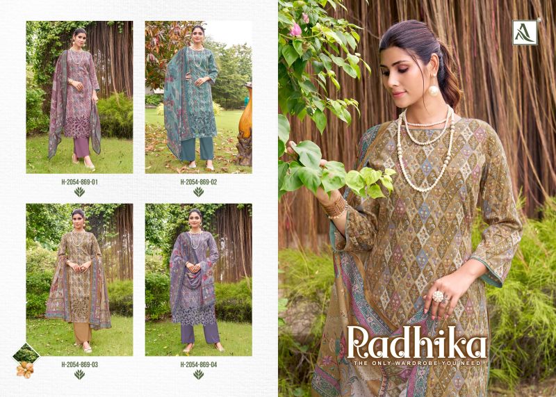 Alok Radhika Jam Cotton Foil Print Embroidery Work Dress Material
