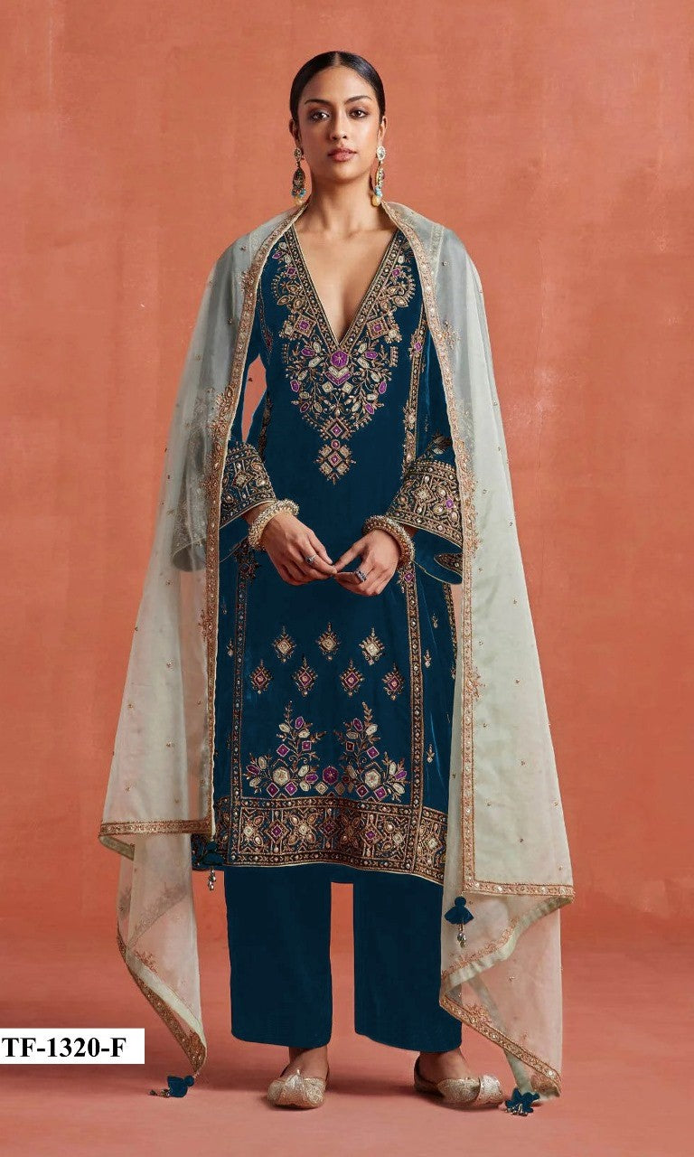 Tf 1320 A To F Velvet Embroidery Work Pakistani Salwar Kameez Suits