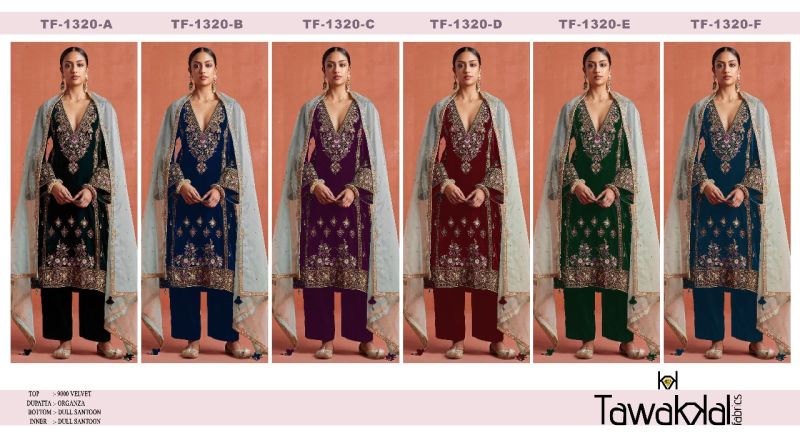 Tf 1320 A To F Velvet Embroidery Work Pakistani Salwar Kameez Suits