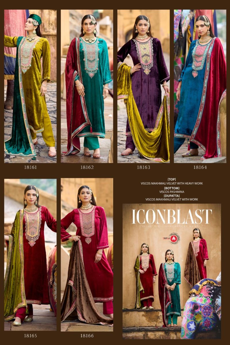 Triple Aaa Iconblast Viscose Velvet Work Designer Salwar Kameez