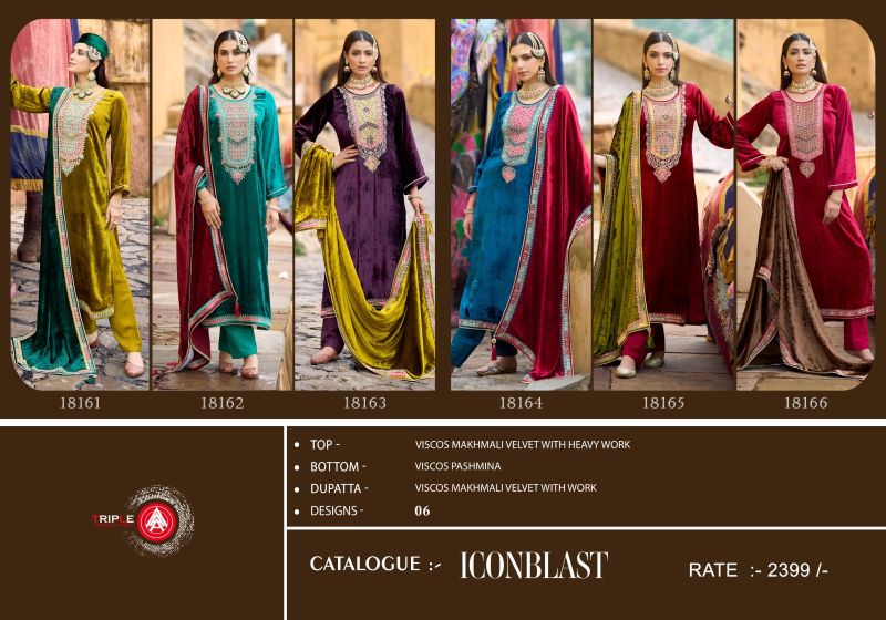 Triple Aaa Iconblast Viscose Velvet Work Designer Salwar Kameez