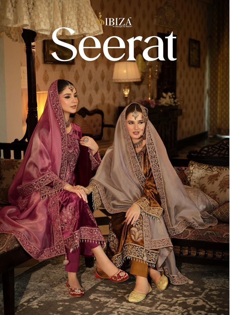 Ibiza Seerat Viscose Velvet Embroidery Work Designer Salwar Kameez Suits