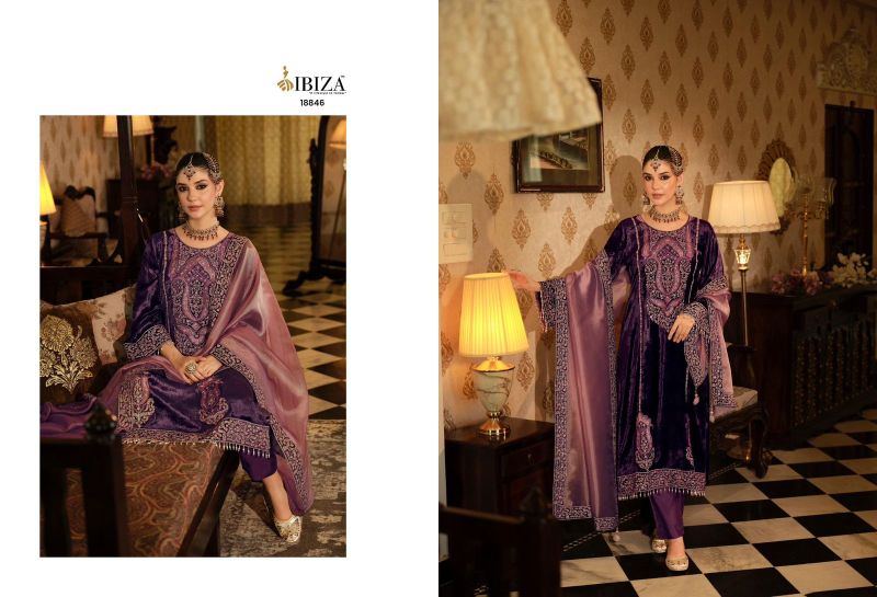 Ibiza Seerat Viscose Velvet Embroidery Work Designer Salwar Kameez Suits