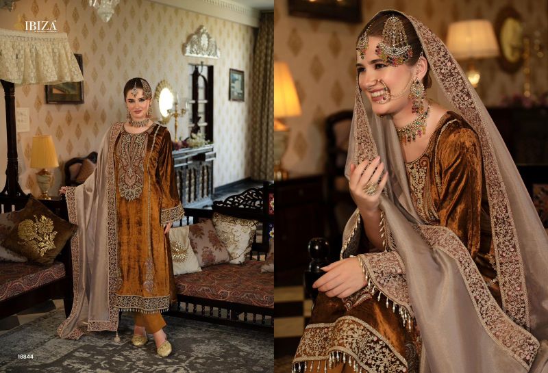 Ibiza Seerat Viscose Velvet Embroidery Work Designer Salwar Kameez Suits