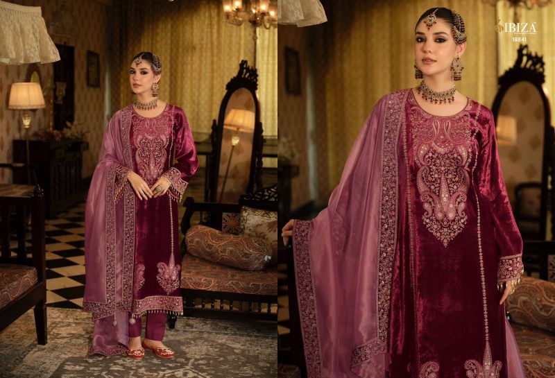Ibiza Seerat Viscose Velvet Embroidery Work Designer Salwar Kameez Suits