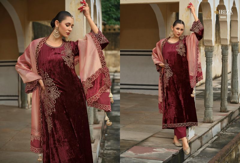 Ibiza Attar Viscose Velvet Embroidery Work Salwar Kameez Collection