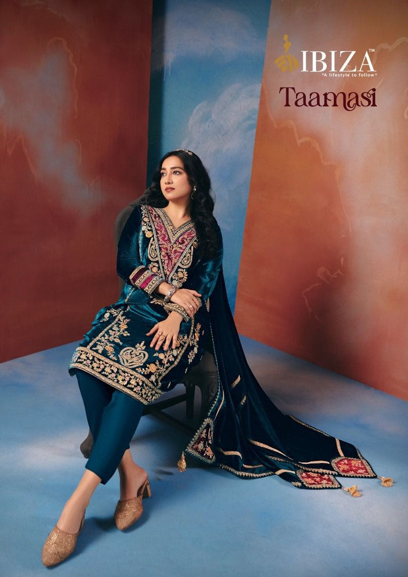 Ibiza Taamasi Viscose Velvet Embroidery Designer Salwar Kameez Collection