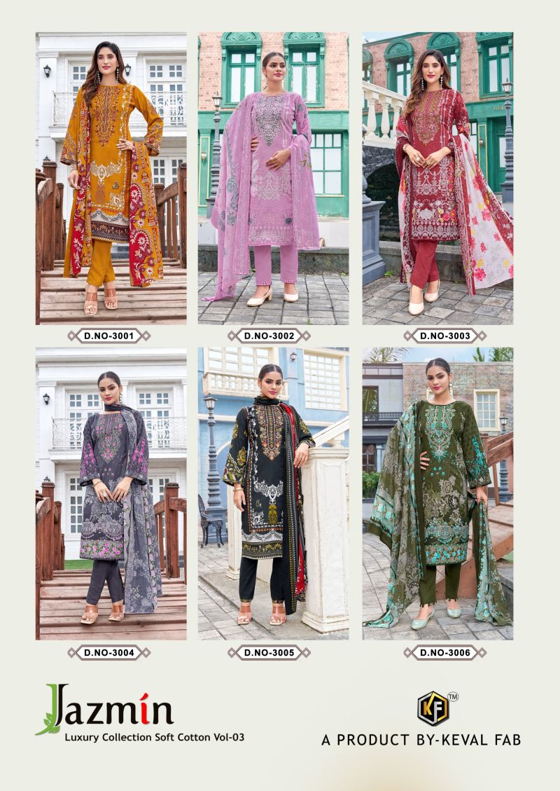 Keval Jazmin Vol 3 Cotton Embroidered Work Dress Material Collection