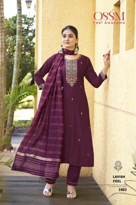 Ossm Gungun Vol 2 Viscose Vetican Silk Work Kurti Pant And Dupatta