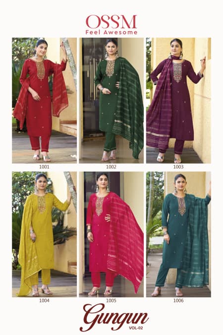 Ossm Gungun Vol 2 Viscose Vetican Silk Work Kurti Pant And Dupatta