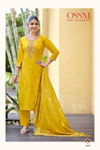 Ossm Heer Roman Silk Embroidery Work Kurti Pant And Dupatta Collection
