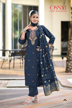 Ossm Heer Roman Silk Embroidery Work Kurti Pant And Dupatta Collection