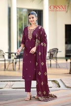 Ossm Heer Roman Silk Embroidery Work Kurti Pant And Dupatta Collection