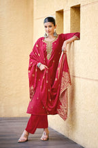 Ossm Heer Roman Silk Embroidery Work Kurti Pant And Dupatta Collection