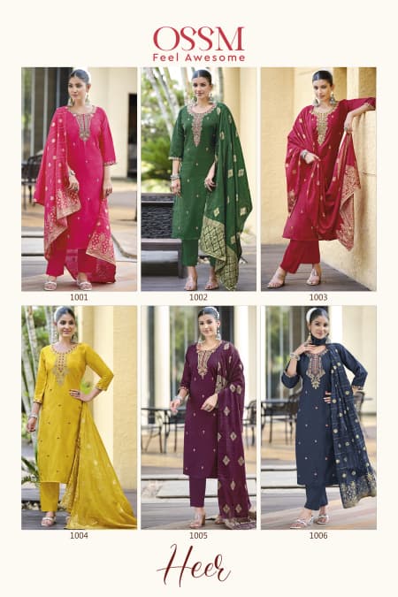 Ossm Heer Roman Silk Embroidery Work Kurti Pant And Dupatta Collection