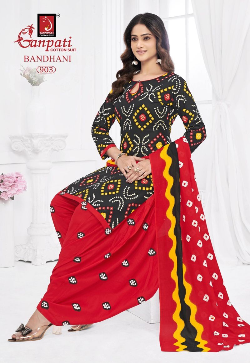 Ganpati Bandhani Vol 9 Cotton Printed Bandhej Dress Material