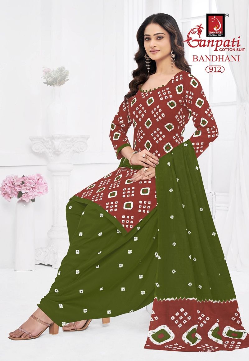 Ganpati Bandhani Vol 9 Cotton Printed Bandhej Dress Material