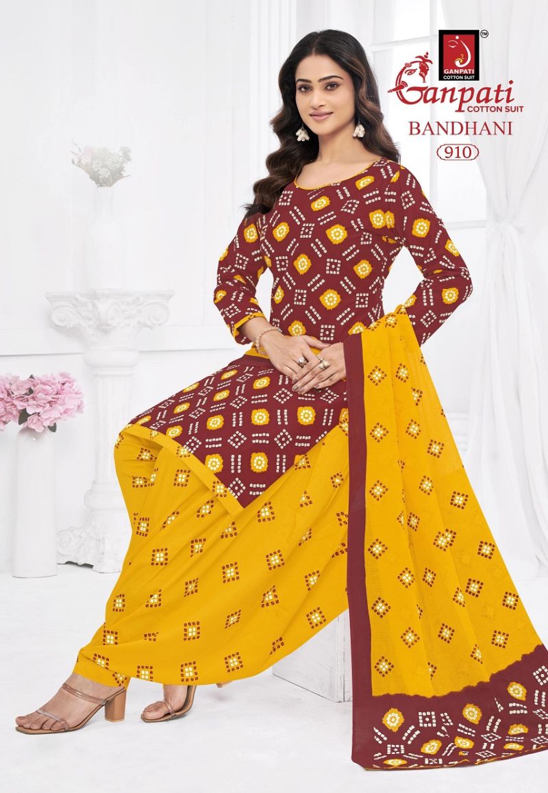 Ganpati Bandhani Vol 9 Cotton Printed Bandhej Dress Material
