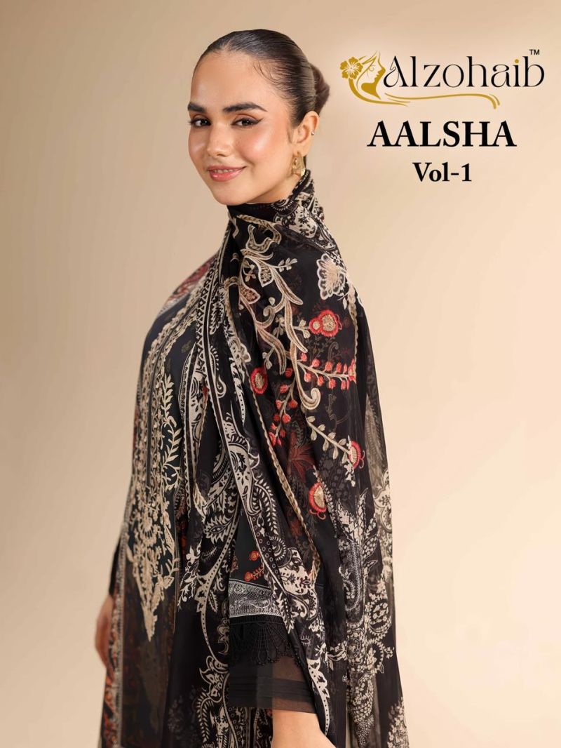 Alzohaib Aalsha Vol 1 Cotton Dupatta Cotton Work Pakistani Salwar Kameez