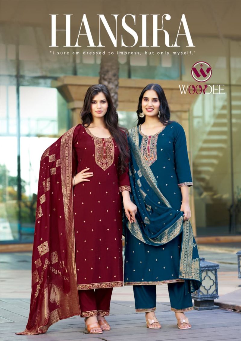 Woodee Hansika Viscose Vatican Threadwork Kurti Pant And Dupatta