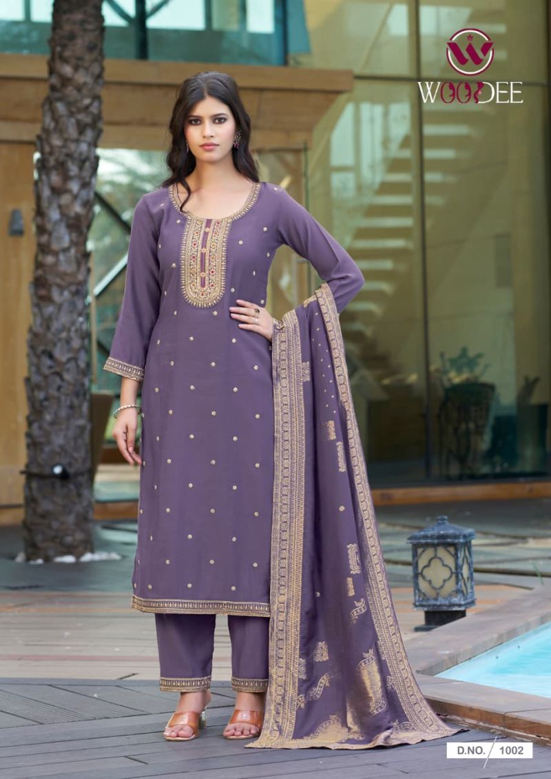 Woodee Hansika Viscose Vatican Threadwork Kurti Pant And Dupatta