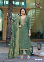 Woodee Hansika Viscose Vatican Threadwork Kurti Pant And Dupatta