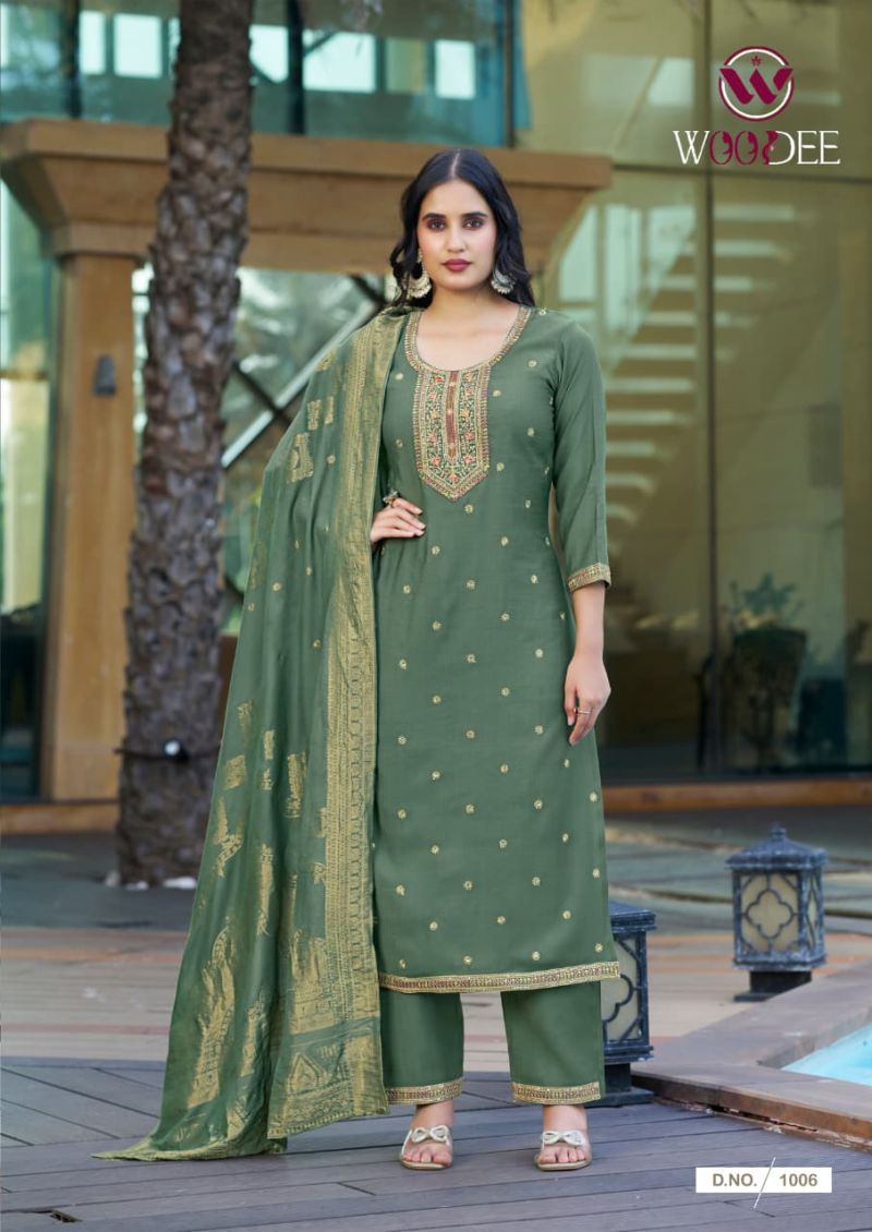 Woodee Hansika Viscose Vatican Threadwork Kurti Pant And Dupatta