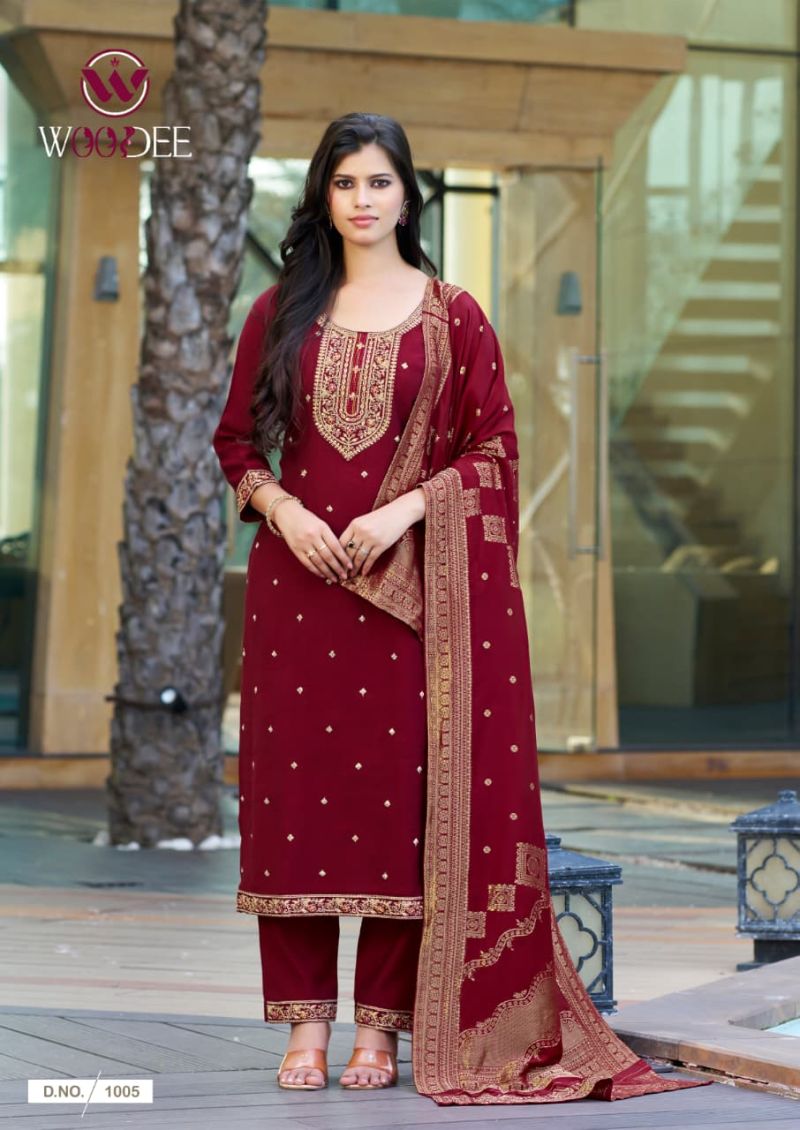 Woodee Hansika Viscose Vatican Threadwork Kurti Pant And Dupatta