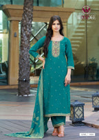 Woodee Hansika Viscose Vatican Threadwork Kurti Pant And Dupatta