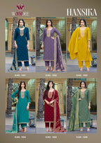 Woodee Hansika Viscose Vatican Threadwork Kurti Pant And Dupatta