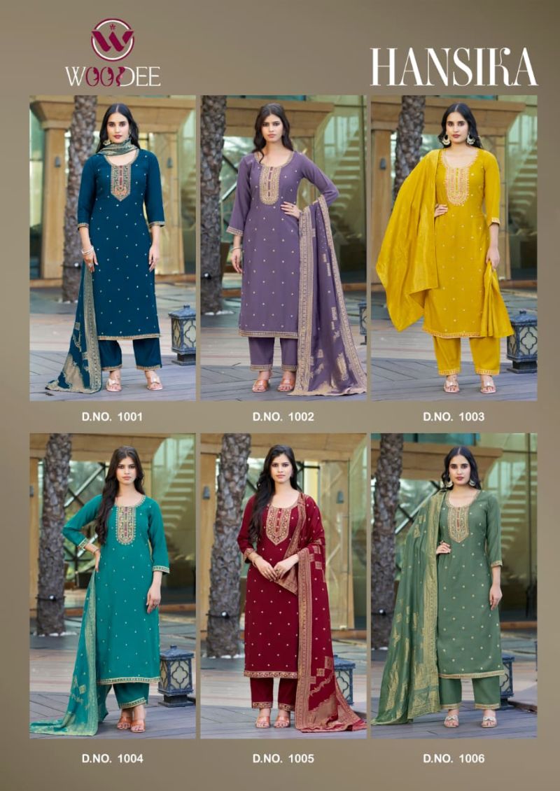 Woodee Hansika Viscose Vatican Threadwork Kurti Pant And Dupatta