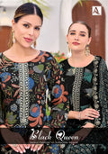 Alok Black Queen Rayon Printed Embroidery Dress Material