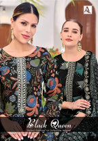 Alok Black Queen Rayon Printed Embroidery Dress Material