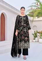 Alok Black Queen Rayon Printed Embroidery Dress Material