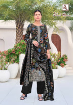 Alok Black Queen Rayon Printed Embroidery Dress Material