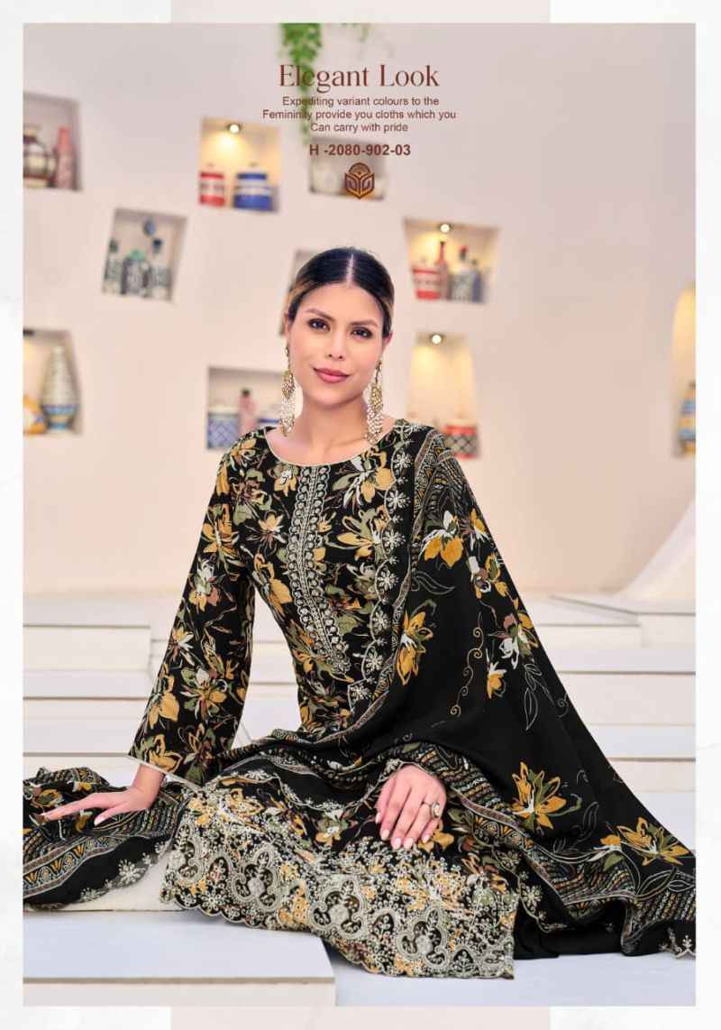 Alok Black Queen Rayon Printed Embroidery Dress Material