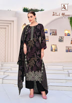 Alok Black Queen Rayon Printed Embroidery Dress Material
